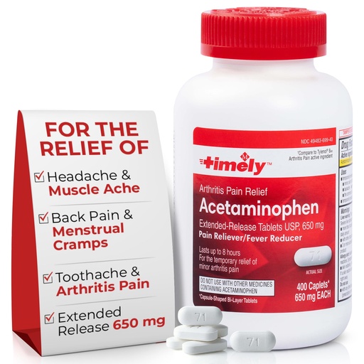 [BRSW2HQ5BEFGYFI7] TIME-Cap Labs 400 Caplets Extended Release Acetaminophen 650mg - Pain Reliever & Fever Reducer for Adults, Helps with Headaches, Backaches, Muscle Pain, Toothaches, Arthritis & Menstrual Cramps