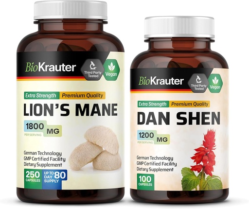 [BRSRAGABOEIG2HTA] BIO KRAUTER Lion’s Mane 250 Capsules & Dan Shen 100 Capsules