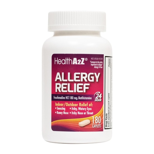 [BRSRAYL7O4CQIGT5] HealthA2Z® Allergy Relief | Fexofenadine Hydrochloride 180mg | 180 Caplets | Antihistamine | 24-Hour Antihistamine for Allergy Relief | Indoor/Outdoor Relief
