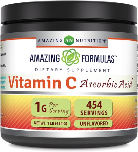 [BRSWKG3ZPMDRQC3O] Fórmulas asombrosas Suplemento de vitamina C Polvo TENIDO Ácido ascórbico 1 Gram per Serving TEN 454 Serviciones por Container TEN NO-GMO TEN Gluten-Free TEN Made in USA