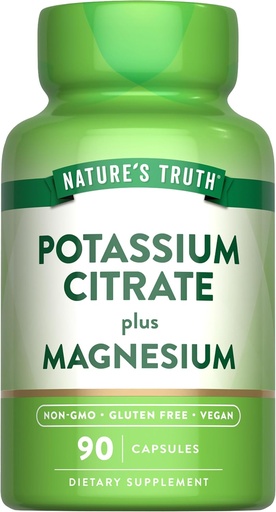 [BRSROHQBPMJREC3H] Nature 's Truth Draslík Magnesium Citrát Kapsle 124; 90 Hrabě 124; Vegan, Non-GMO & gluten zdarma dodatek