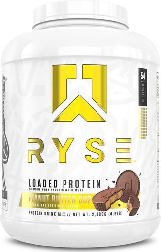 [BRSWYFL2BVYAM3TB] RYSE Loaded Protein Powder - Peanut Butter Cup - 25g Whey Protein Isolate & Concentrate with Prebiotic Fiber & MCTs - Low Carb, Low Sugar, Digestive-Friendly - 54 Servings / 4 lb Tub