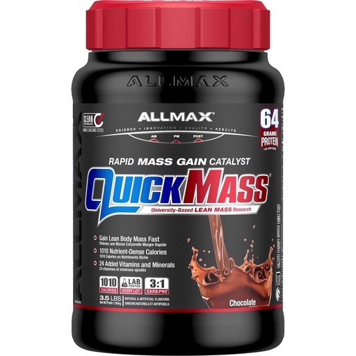 [BRSRMAIZOJ4BSCYV] ALLMAX QUICKMASS, Chocolate - 3.5 lb - Rapid Mass Gain Catalyst - Up to 64 Grams of Protein Per Serving - 3:1 Carb to Protein Ratio - Zero Trans Fat - Up to 24 Servings
