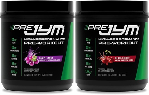 [BRSRAYYYBMIBY2QZ] Pre JYM Grape Candy Pre Workout Powder 30 Phục vụ & Black Cherry Flavor 30 Phục vụ Bundle