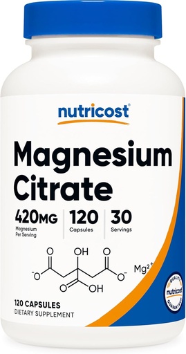 [BRSWYGIPBMNAGAY2] Nutricost Magnio citratas 420 mg, 120 Veggie kapsulės - 30 Servings, Gluten Free, Non-GMO Priedas