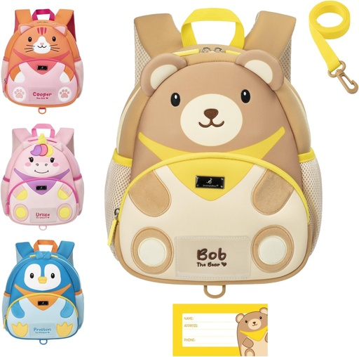[BRSRAZA5CB6BEF33] BabbleRoo Toddler Backpack, Kids Backpack - Light & Comfortable, Water Resistant Neoprene, Leash for Toddlers 1-3, Reflective Strips for Visibility, Animal Backpack, Bob The Bear