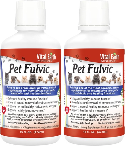 [BRSROGAKCUNBM3LF] Vital Earth Minerals Pet Fulvic - Dog Allergy Relief, Joint Support Supplement 16 oz (Pack of 2)