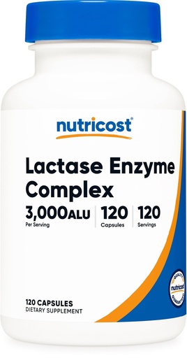 [BRSWGZAKCV4G2E33] Nutricost Lactase Enzyme Complex 3,000 FCC ALU, 120 Vegetarian Capsules - Non-GMO, Gluten Free, 120 Servings