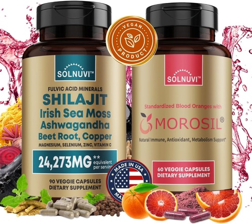[BRSRAEIBBNYBO2A3] Ultimate Antioxidant Bundle - Shilajit Pure Himalayan Organic & Morosil - Fulvic Acid Trace Minerals, Irish Sea Moss, Ashwagandha, Copper, Beet Root - Non-GMO, Gluten-Free, Vegan Supplement