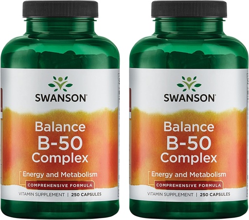 [BRSRMEIFOYCWEEQ3] Swanson B-50 B-Complex - Yüksək Potensial və Bioavailability ilə B Vitamin Kompleksi - Immune Sistemi Support, Aids Heart Health, və Sağlam Nervous System - (250 Kapsül) (2 Paket)