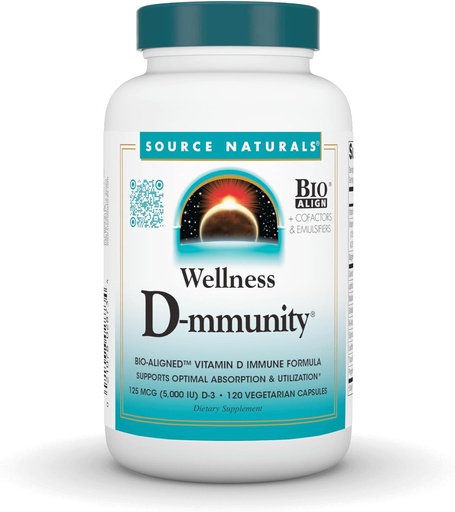 [BRSW2HQ7CR7G2HQ6] Source Naturals Wellness D-mmunity, Bio-Aligned Vitamin D Immune Formula, Supports Optimal Absorption and Utilization* - 120 Vegetarian Capsules