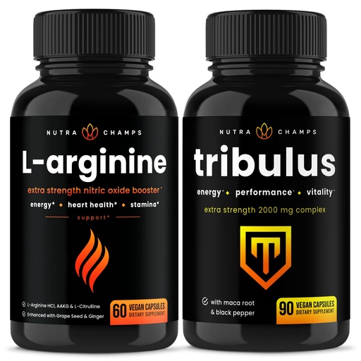 [BRSROHT4AB7AEDLG] NutraChamps L-Arginine Capsules and Tribulus Capsules 2 Pack Bundle