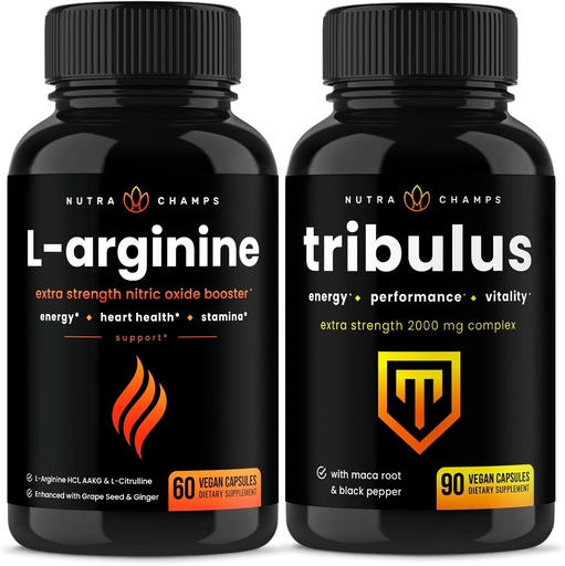 [BRSROHT4AB7AEDLG] NutraChamps L-Arginine Capsules and Tribulus Capsules 2 Pack Bundle