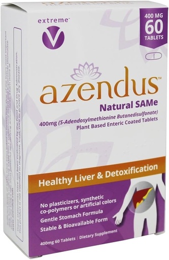 [BRSWKFICOIIBSDTC] Azendus Natural SAM-e for Liver Health 60 Count, 400mg, 1 Recommended Form, Pure, Natural, Stable, Pharmaceutical Grade Same, Fast Absorption