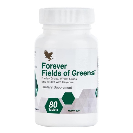 [BRSWIGYMAQDRAFTA] Forever Living - Fields of Greens, Green Superfood Supplement with Barley Grass, Wheat Grass, and Alfalfa to Cleansing and Alkalizing, 80 Tablets