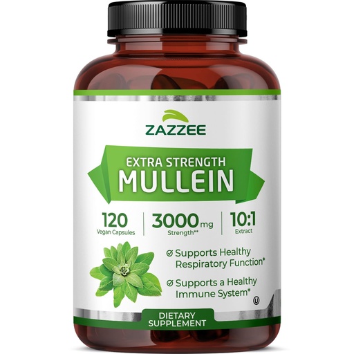 [BRSW2FQRAAORUFDV] Zazzee Extra Strength Mullein Leaf 10:1 Extract, 120 Vegan Capsules, 4 Month Supply, Verbascum Thapsus, Respiratory & Lung Support, Certified Kosher, 100% Pure Leaf Powder, Non-GMO, Made in the USA