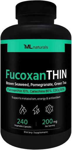 [BRSRAAQHAQDRS33P] ML Naturals Fucoxanthin 240 Kapsułki roślinne. Fukoksantyna 10% 200 mg na podawanie, wspomaga metabolizm i przeciwutleniacz, NSF- Certified & cGMP- Compliant