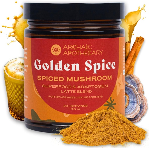 [BRSRAGA5OUGWCH3L] Golden Spice - Golden Milk w/Mushrooms, Heirloom Turmeric Latte Spice Blend | Turkey Tail & Ashwagandha Adaptogens | Caffeine-Free Rooibos Matcha | No Milk, Sweeteners, or Fillers