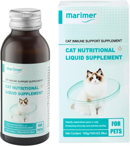 [BRSRAAT4AAIAAALL] Cat Immune Support Supplement, Nutritional Liquid with L-Lysine and Astragalus, Enhances Immunity and Relieves Herpes Symptoms, 3.38oz (100ml) for Cats of All Ages