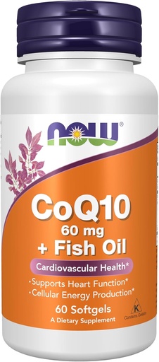 [BRSWIY32BQMB4C3G] NOW Foods Supplements, CoQ10 60 mg with Omega 3 Fish Oil, Cardiovascular Health*, 60 Softgels