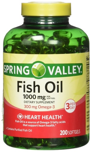 [BRSWIGLYOBYGM2Q7] Spring Valley All Natural Fish Oil Heart Health 1000 Mg/300 Mg Omega-3 200 Soft Gel