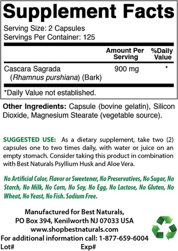 [BRSRMBQNCV4BO23J] Migliori naturali Cascara Sagrada 450 mg & Melatonin 12 mg