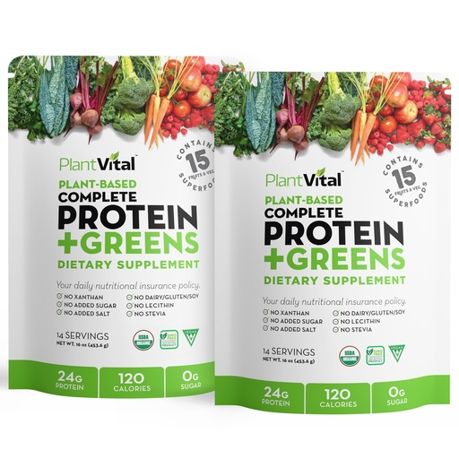 [BRSWGCYFPMMRS3TH] Plantvital Unflavored Organic Vegan Protein Powder - 15 Superfoods, Veggies and Probiotics - Organic Plant-Based Protein Powder - All BCAA’s, Gluten Free - 16oz (Pack of 2)