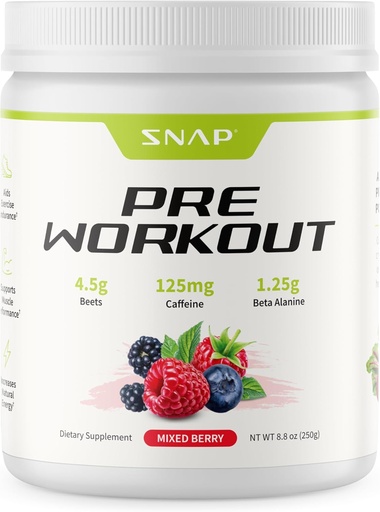 [BRSWGBICO56R6CYY] Snap Adds Pre Workout Beet Root Toz, Nitric oksigen Kişilər və Qadınlar üçün əvvəl məlumat - Enerji və Heart Health Support, 8.8 oz, (30 Xidmət, 1 ay təchizatı), Qarışıq Berry