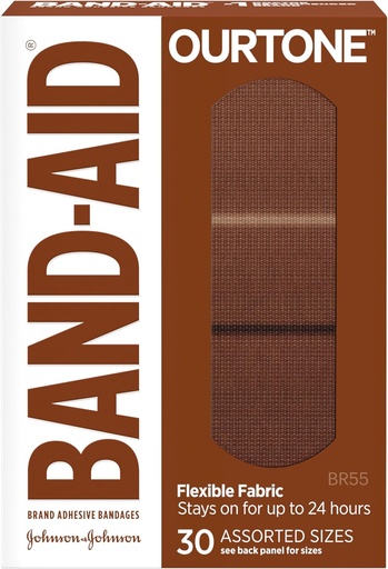 [BRSWYAIDOF5BE3AY] Band-Aid Brand Ourtone Adhesive Bandages, Flexible Protection & Care of Minor Cuts & Scrapes, Quilt-Aid Pad for Painful Wounds, BR55, Assorted Sizes, 30 ct