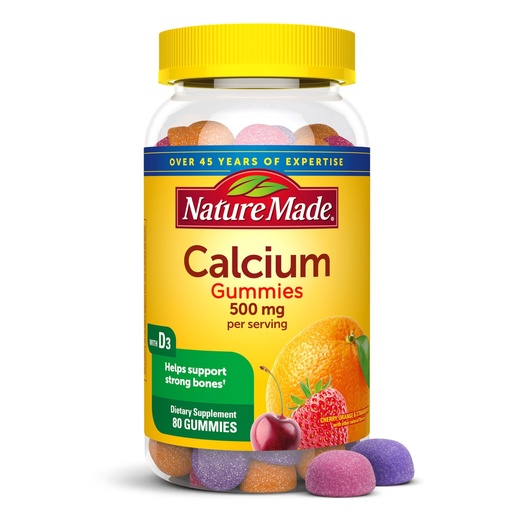 [BRSWI2QBAYJWEDLK] Nature Made Calcium Gummies 500 mg Per Serving with Vitamin D3, Dietary Calcium Supplement for Bone Support, 80 Gummies, 40 Day Supply