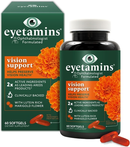 [BRSRMCD3BYCREYD2] eyetamins Vision Support - 60 Capsules‚ Ophthalmologist-Formulated - 2X Lutein and Zeaxanthin of Leading Brands - Plant-Based, Natural - Vegan and Non-GMO Formula (60 Count)