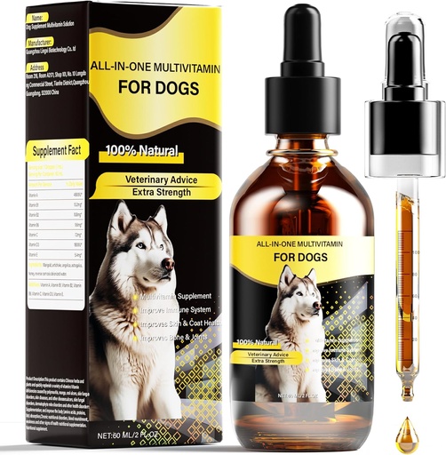 [BRSRAGDRDJ6BM3LL] Dog Multivitamin Líquido, 13-In-1 Dog Vitaminas força extra para melhorar o cão digestivo, imune, pele, casaco, osso, articulações saúde, 60 Ml Natureza cão vitaminas e suplementos para todas as idades Raça tamanho cão