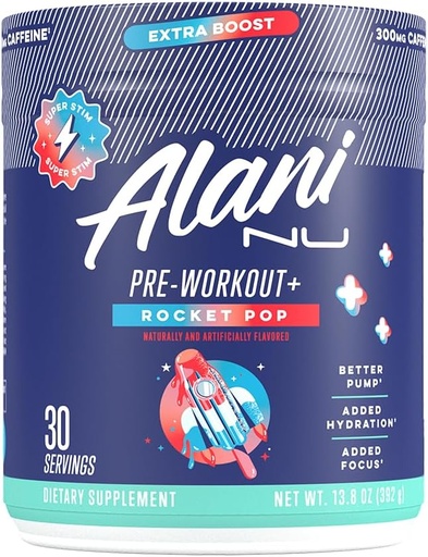 [BRSROAIZOADWAFI4] Alani Nu Pre Workout+ Powder Rocket POP, Extra Boost, Sugar Free, 300mg Caffeine, L-Theanine, Beta-Alanine, Citrulline, 30 서빙