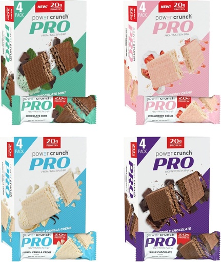 [BRSRMAQCOIBWKA36] Power Crunch PRO Protein Wafer Bars, Variety Pack, em 4 Flavors 2.0 Ounce Bars (16 Conde). Proteína Alta