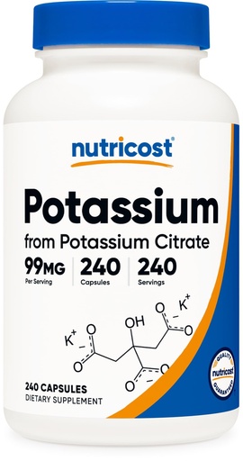[BRSRMAILPIAQE2D4] Nutricost Potassium Citrate 99mg, 240 Capsules - Gluten Free, Non-GMO