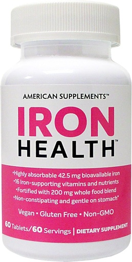[BRSROCQ6OEFR6F3A] Iron Health 42.5 Mg Non-Constipating Iron with 16 Iron-Supporting Vitamins and Nutrients Including Vitamin C 60 Tablets