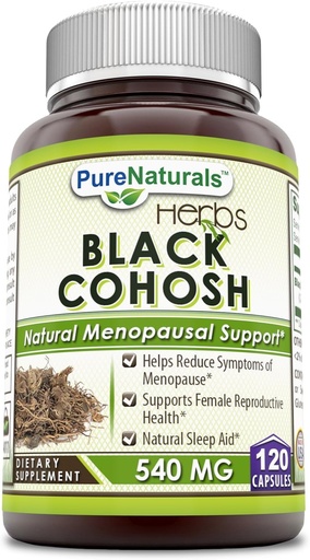 [BRSWIHAADIEGMF3M] Pure Naturals Black Cohosh Menopause Relief - Natural Solutions for Menopause Support - 540 Mg Supplement with Pure Root Extract 120 Capsules