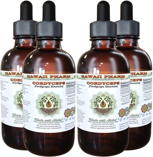[BRSWKEYHOV4W23TC] Cordyceps Alcohol-Free Liquid Extract, Cordyceps (Cordyceps Sinensis) Mushroom Glycerite Hawaii Pharm Natural Herbal Supplement 4x4 oz