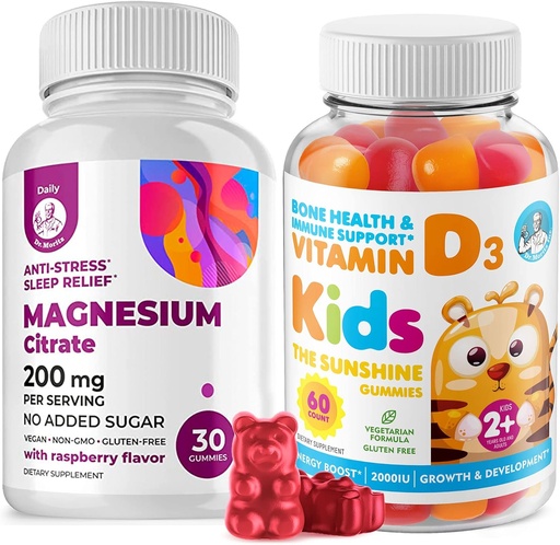 [BRSRMBIBBF4B62TL] Vitamin D Gummies for Kids&Adults 2000 IU and Magnesium Gummies - healthy Vitamin D3 Supplements 1000IU - Vegetarian Gelatin-Free Immune Support with Sugar-Free Magnesium Calm Chews for Kids&Adults