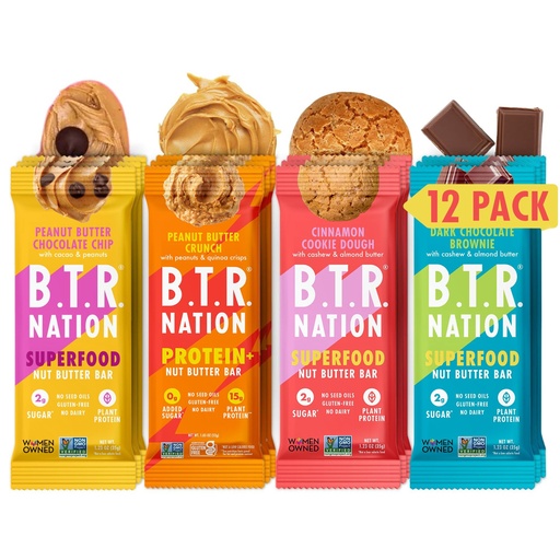 [BRSWYAAEBEAREALL] B.T.R. Nation Superfood Keto Protein Bar - Plant Based Vegan Protein | (12 Pack) Variety Pack | Low Carb Food, Low Calorie, Gluten Free, No Sugar Alcohols, Boosted with Superfoods
