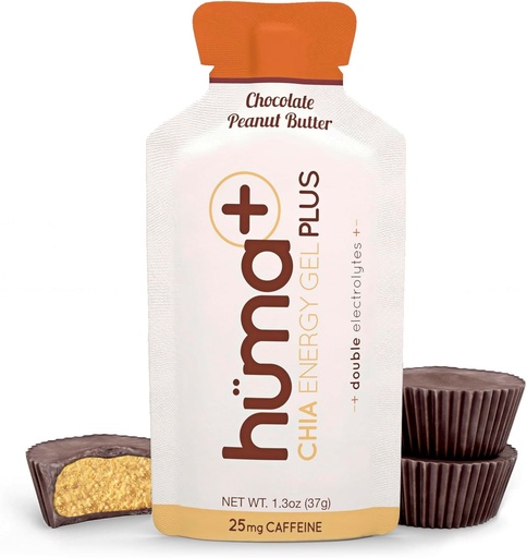 [BRSRAGQLOYGW2ALF] Huma Plus (Double Electrolytes) - Chia Energy Gel, Chocolate Peanut Butter, 12 Gels - Stomach Friendly, Real Food Energy Gels