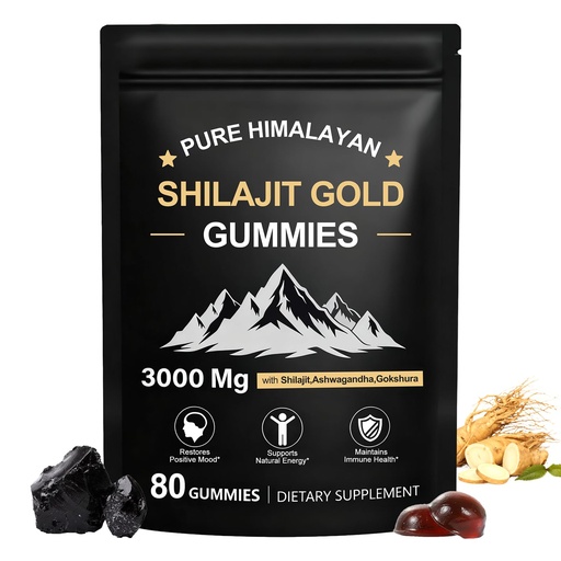 [BRSRAHY7CN4AOG3G] Shilajit Gummies, Pure Himalayan Shilajit Gummies Gold, No Added Sugar Non-GMO 100% Natural & Organic, Ashwagandha, Gokshura| Fulvic Acid & 85+ Trace Minerals for Men, Women | 80 Gummy