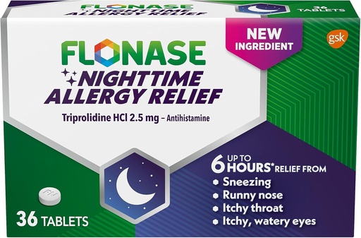 [BRSRMAAHBACRO3TK] Flonase Nighttime Allergy Relief Tablets, Up to 6 Hours of Allergy Medicine - 36 Coated Tablets