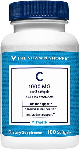 [BRSWIYTYOEDRAHY3] The Vitamin Shoppe Vitamin C 1,000MG, Easy to Swallow, Antioxidant That Supports Immune and Cardiovascular Health (100 Softgels)