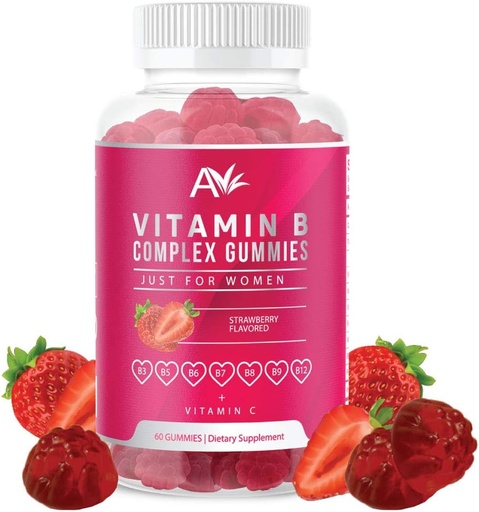 [BRSWYZQTAECBMFIY] Complexe Vitamine B d'Avilana Juste pour les femmes Gommies véganes avec vitamine B12, B7 (Biotine), B6, B3 (Niacine), B5, B6, B8, B9 (Flate), énergie et système immunitaire sain (1 Pack)
