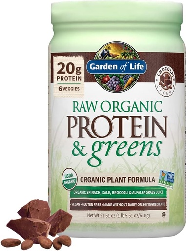 [BRSWKE36BVYB6CLG] Elämän puutarha Raw Organic Protein & Greens, Chocolate Cacao, 1 lb 5.51 oz (610 g)