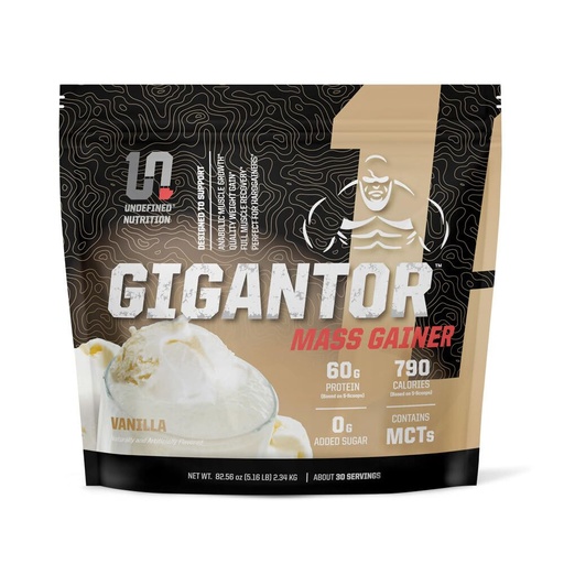[BRSRAFIYBYNRS2DL] Undefined Nutrition Gigantor Mass Gainer by Brian Shaw (60g Protein, 30 Servings, up to 790 Quality Calories) – Hardcore Hard Gainer Formula with 5- Phase Protein Blend (5.16 lbs, Vanilla)
