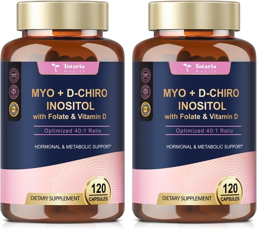 [BRSRAGQFOZYGGFLA] Totaria Inositol Supplement for Women with Vitamin D3, Folate, 40:1 Ratio Myo-Inositol & D-Chiro Inositol Complex, (Vitamin B8) Inositol Capsules, Pack of 2