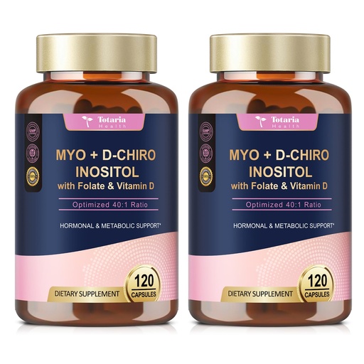 [BRSRAGQFOZYGGFLA] Totaria Inositol Supplement for Women with Vitamin D3, Folate, 40:1 Ratio Myo-Inositol & D-Chiro Inositol Complex, (Vitamin B8) Inositol Capsules, Pack of 2
