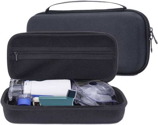 [BRSROCAZOB7QOGTG] Coque dure étui pour nébuliseur portatif portable Inhalateur d'asthme, sac de voyage EVA pour masque d'espaceur d'asthme pour les hommes et Woemn, Kits de médecine Organisateur, Support d'atomiseur avec poche Mesh